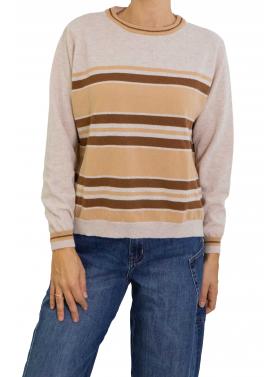 Maglione girocollo a righe multicolor 